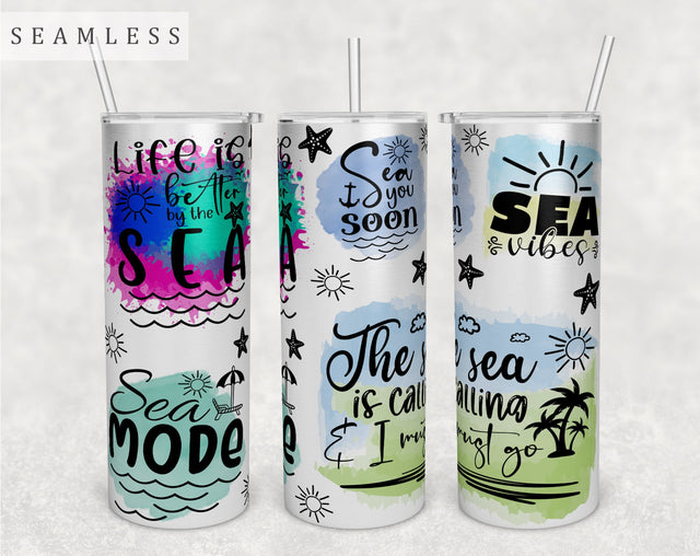 Sea Quotes Tumbler Wrap, 20 Oz Skinny Tumbler Sublimation Design, Seamless Sea Sayings Tumbler PNG Sublimation HappyDesignStudio 