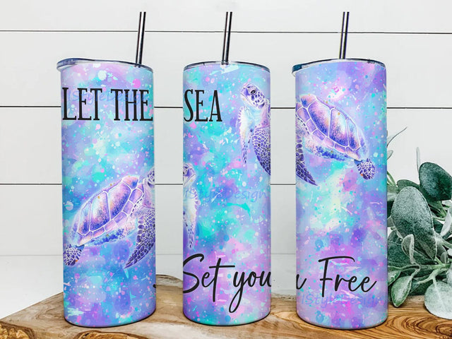 Sea Turtle 20oz Skinny Tumbler, Turtle Tumbler Png, Let The Sea Set You Free Tumbler Design, Ocean Tumble Wrap, Turtle Lover Tumbler Template, Digital Download Sublimation iStyleDesign 