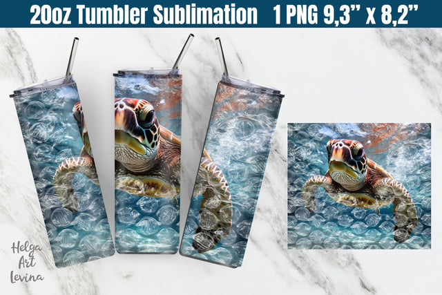 Sea Turtle in Bubble Wrap 20 OZ Tumbler Sublimation Sublimation Helga Art 