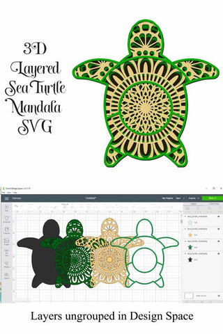 Sea Turtle Mandala Layered SVG SVG Digital Honeybee 