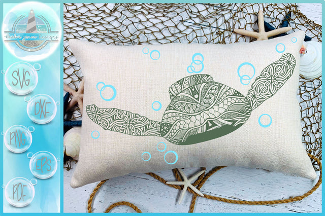 Sea Turtle Mandala Zentangle Swimming with Bubbles Back View SVG SVG Harbor Grace Designs 