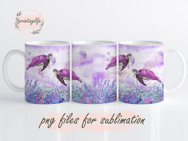 Sea Turtle Sublimation Instant Digital Design Download 11 oz Mug Wrap Design - PNG Turtle Lover Gift Sublimation PrintingLife 