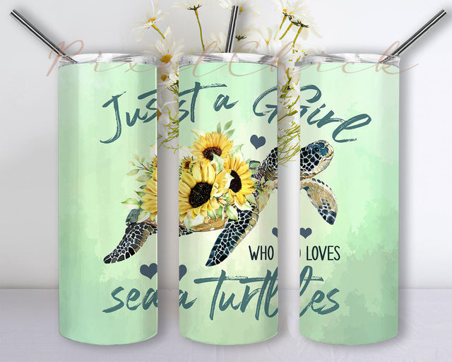 Sea Turtle Sunflower 20oz and 30oz Skinny Tumbler Wrap Template Straight and Tapered Digital Download PNG Sublimation PixelChick 
