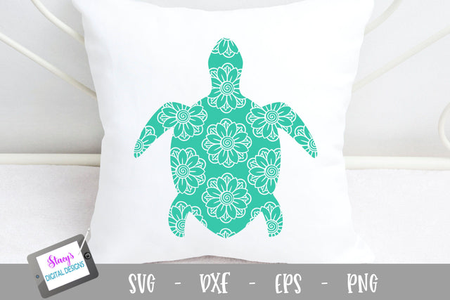 Sea Turtle SVG - Sea Turtle with floral mandala pattern SVG Stacy's Digital Designs 