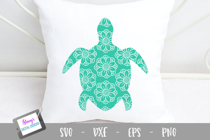 Sea Turtle SVG - Sea Turtle with floral mandala pattern SVG Stacy's Digital Designs 