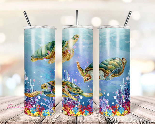 Sea Turtle Tumbler design 20 oz & 30 oz skinny tumbler design, tumbler, sublimation, digital download, PNG - Tortoise Sublimation TrendingDesign 