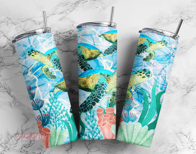 Sea Turtle Tumbler Wrap PNG, 20oz Tumbler PNG Sublimation CaldwellArt 