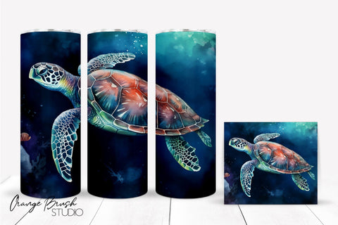 Sea Turtle Tumbler Wrap Skinny Tumbler Sublimation Design Sublimation OrangeBrushStudio 