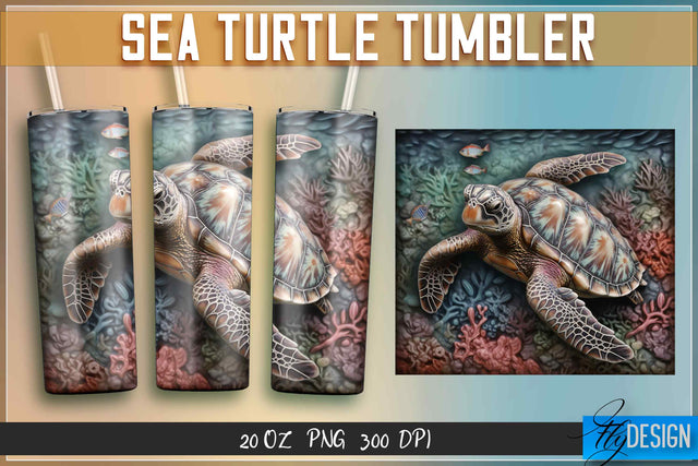 Sea Turtle Tumblers Wrap 20 oz. Sublimation Fly Design 