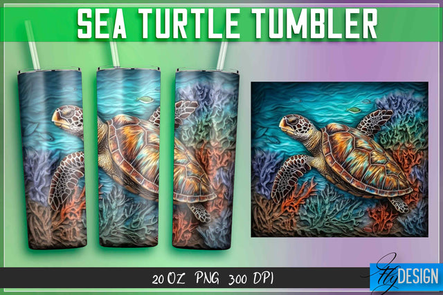 Sea Turtle Tumblers Wrap 20 oz. Sublimation Fly Design 