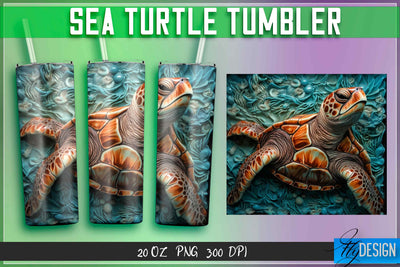 Sea Turtle Tumblers Wrap 20 oz. Sublimation Fly Design 