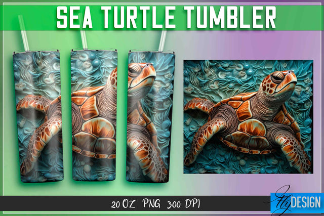 Sea Turtle Tumblers Wrap 20 oz. Sublimation Fly Design 