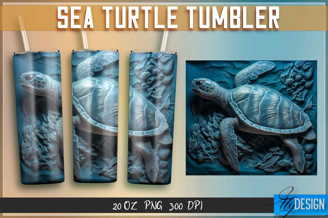Sea Turtle Tumblers Wrap 20 oz. Sublimation Fly Design 