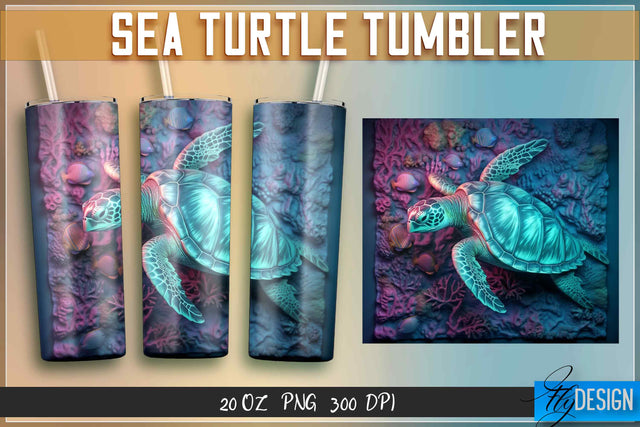 Sea Turtle Tumblers Wrap 20 oz. Sublimation Fly Design 