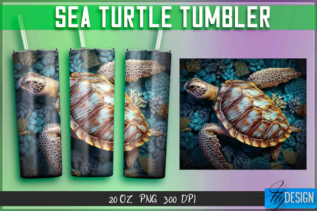 Sea Turtle Tumblers Wrap 20 oz. Sublimation Fly Design 