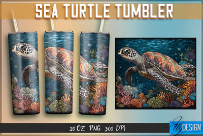 Sea Turtle Tumblers Wrap 20 oz. Sublimation Fly Design 