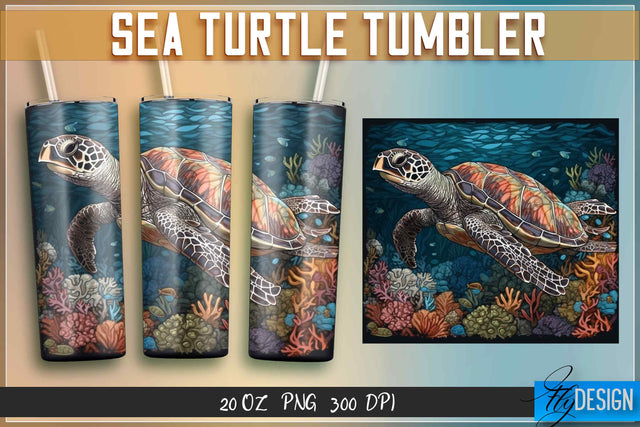 Sea Turtle Tumblers Wrap 20 oz. Sublimation Fly Design 