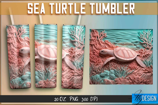 Sea Turtle Tumblers Wrap 20 oz. Sublimation Fly Design 