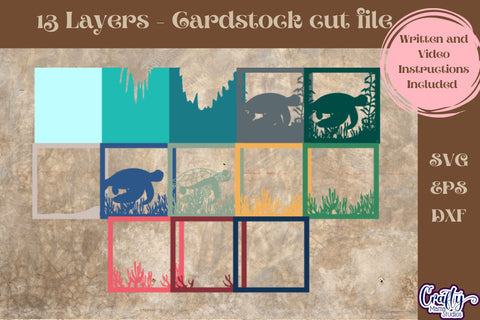 Sea Turtle Underwater 3D Layered Shadow Box Svg, Ocean Dxf SVG Crafty Mama Studios 