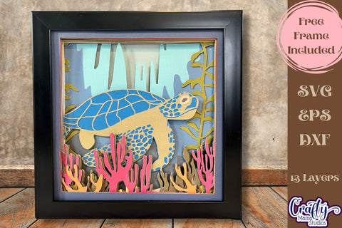 Sea Turtle Underwater 3D Layered Shadow Box Svg, Ocean Dxf SVG Crafty Mama Studios 