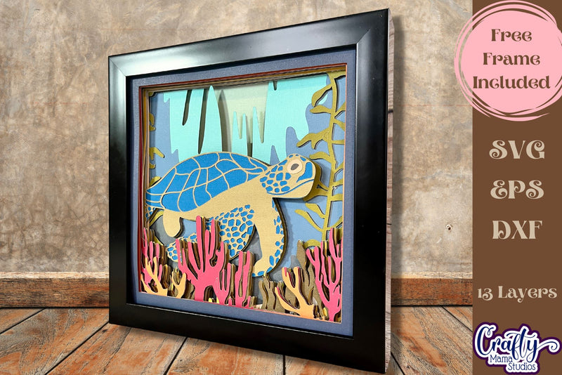 Sea Turtle Underwater 3D Layered Shadow Box Svg, Ocean Dxf - So Fontsy