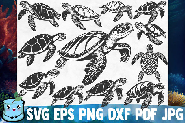 Sea Turtles Silhouettes Bundle SVG MintyMarshmallows 
