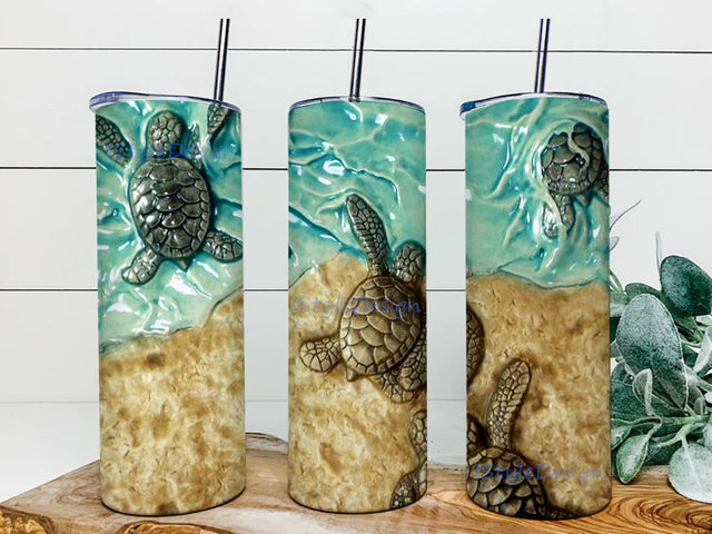 Sea Turtles Sublimation Tumbler Designs, Glitter Ocean 20oz Skinny Tumbler Wrap Template PNG Digital Download Sublimation iStyleDesign 