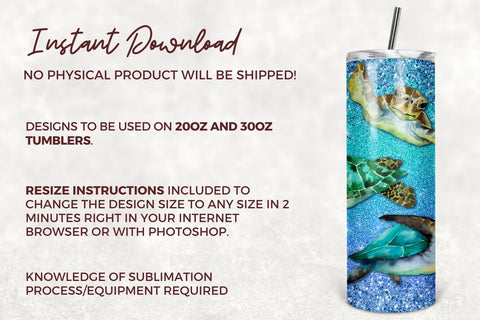 Sea Turtles Sublimation Tumbler Designs, Ocean 20oz Skinny Tumbler Wrap Template - PNG Digital Download Sublimation TumblersByPhill 