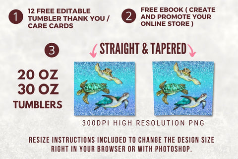 Sea Turtles Sublimation Tumbler Designs, Ocean 20oz Skinny Tumbler Wrap Template - PNG Digital Download Sublimation TumblersByPhill 