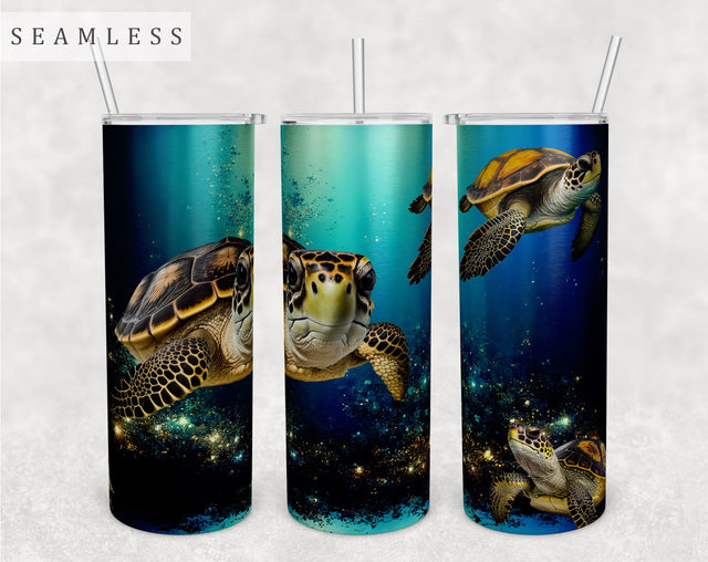 Sea Turtles Tumbler Wrap, 20 Oz Skinny Tumbler Sublimation Design, Seamless Turtle Tumbler PNG Sublimation HappyDesignStudio 