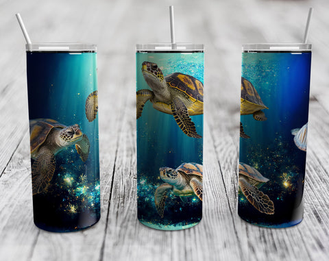 Sea Turtles Tumbler Wraps Bundle, 20 Oz Skinny Tumbler Sea Turtle Designs, Sea Turtle Sublimation Designs For Tumblers, 5 Designs Sublimation HappyDesignStudio 