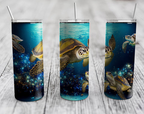 Sea Turtles Tumbler Wraps Bundle, 20 Oz Skinny Tumbler Sea Turtle Designs, Sea Turtle Sublimation Designs For Tumblers, 5 Designs Sublimation HappyDesignStudio 