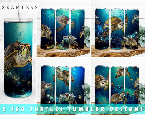 Sea Turtles Tumbler Wraps Bundle, 20 Oz Skinny Tumbler Sea Turtle Designs, Sea Turtle Sublimation Designs For Tumblers, 5 Designs Sublimation HappyDesignStudio 