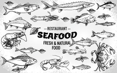 Seafood vector frame template. hand drawn illustration. SVG naemmiah021 