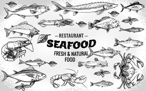 Seafood vector frame template. hand drawn illustration. SVG naemmiah021 