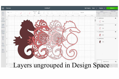 Seahorse Mandala Layered 3D SVG SVG Digital Honeybee 
