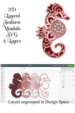 Seahorse Mandala Layered 3D SVG SVG Digital Honeybee 