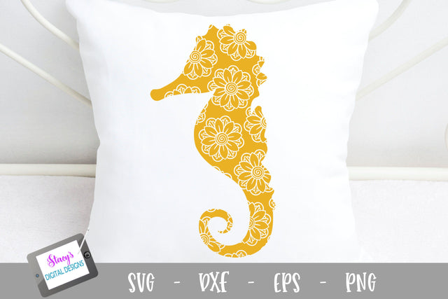 Seahorse SVG - Seahorse with floral mandala pattern Crafters SVGs Cut Files SVG Stacy's Digital Designs 
