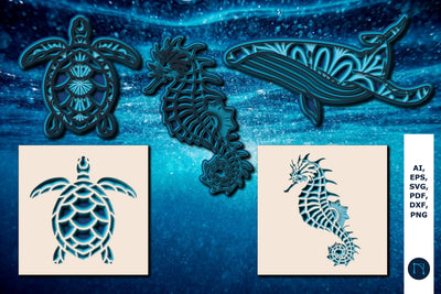 seahorse, Turtle and Dolphin SVG Bundle SVG MD JOYNAL ABDIN 