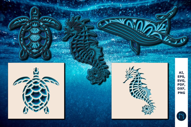 seahorse, Turtle and Dolphin SVG Bundle SVG MD JOYNAL ABDIN 