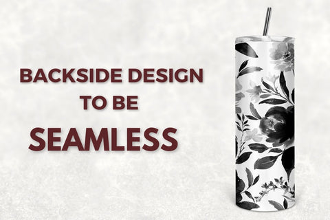 Seamless 20 Oz Skinny Tumbler Black and White Floral Wrap for 20 oz & 30 oz Tumbler Design - PNG Sublimation TumblersByPhill 