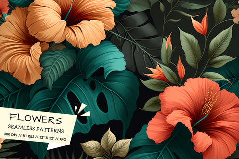 seamless background with flowers, Blossom Background, red and yellow flowers Digital Pattern FloridPrintables 