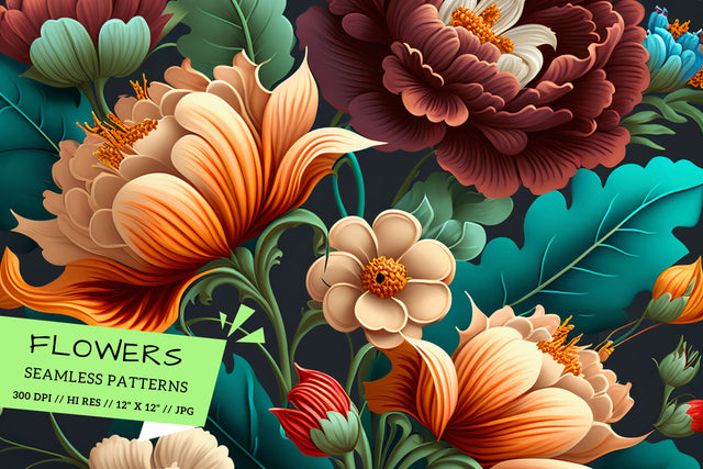 seamless background with flowers, Bohemian floral wreaths Digital Pattern FloridPrintables 
