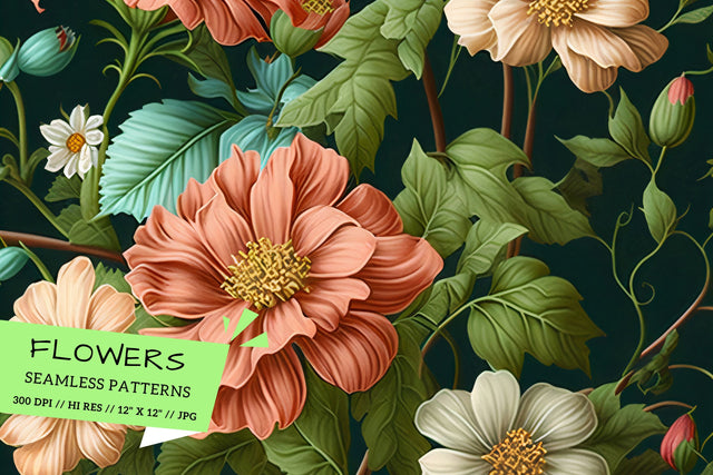 seamless background with flowers, Flower Power Pattern Digital Pattern FloridPrintables 