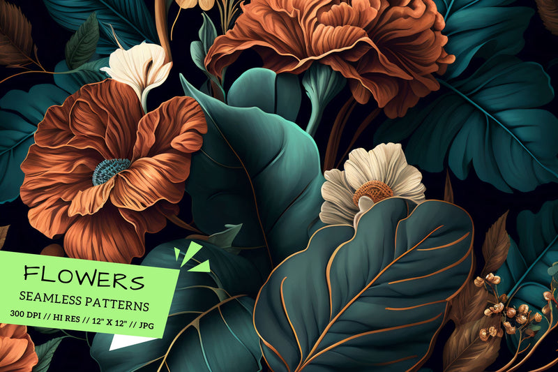 seamless background with flowers, Geometric floral shapes Digital Pattern FloridPrintables 
