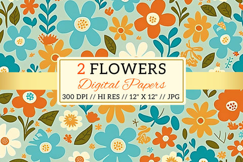 seamless background with flowers , seamless pattern with leaves Digital Pattern FloridPrintables 