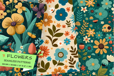 seamless background with flowers, seamless pattern with leaves Digital Pattern FloridPrintables 