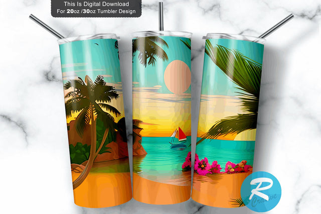 Seamless Beach Summer 20 oz / 30 oz Tumbler PNG Sublimation Regulrcrative 