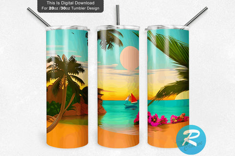 Seamless Beach Summer 20 oz / 30 oz Tumbler PNG Sublimation Regulrcrative 