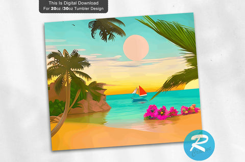 Seamless Beach Summer 20 oz / 30 oz Tumbler PNG Sublimation Regulrcrative 